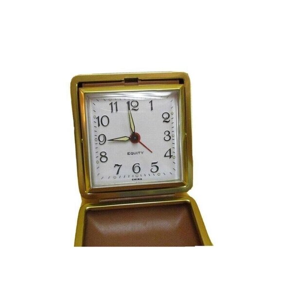 Vintage Equity Gold Vintage Travel Alarm with Built In Case Watch - Picture 3 of 7